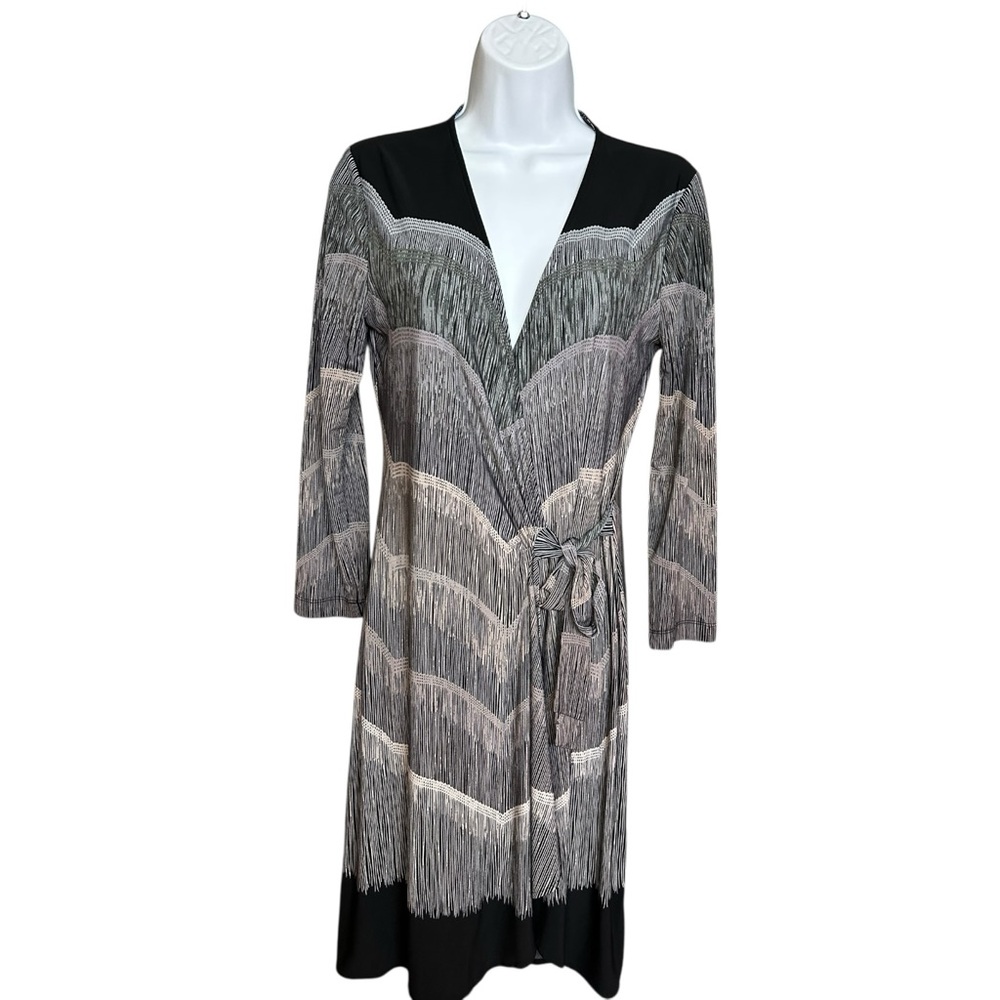 BCBGMaxAzria  Black Monochrome Adele Jersey Knit Wrap Dress Size S